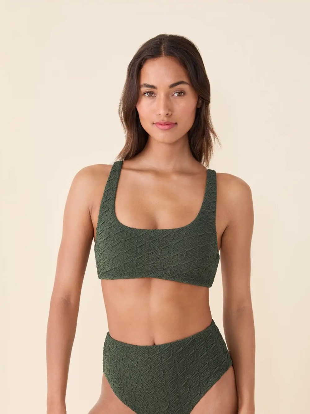 Andie The Devon Bikini Top - Textured Geo - Thyme Size STHYME / S